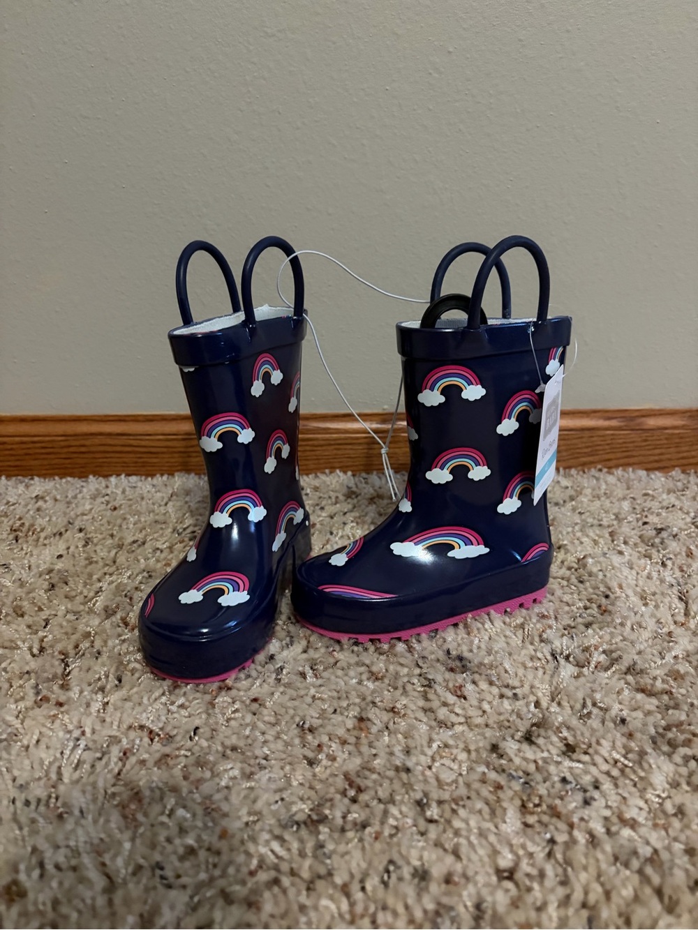 Hudson Baby Navy Rain Boots with Rainbow Print